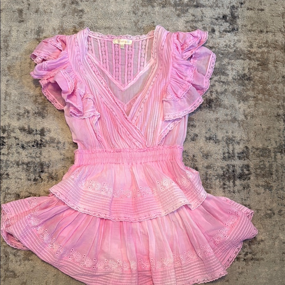 LoveShackFancy Pink Ruffled Wrap Mini Dress